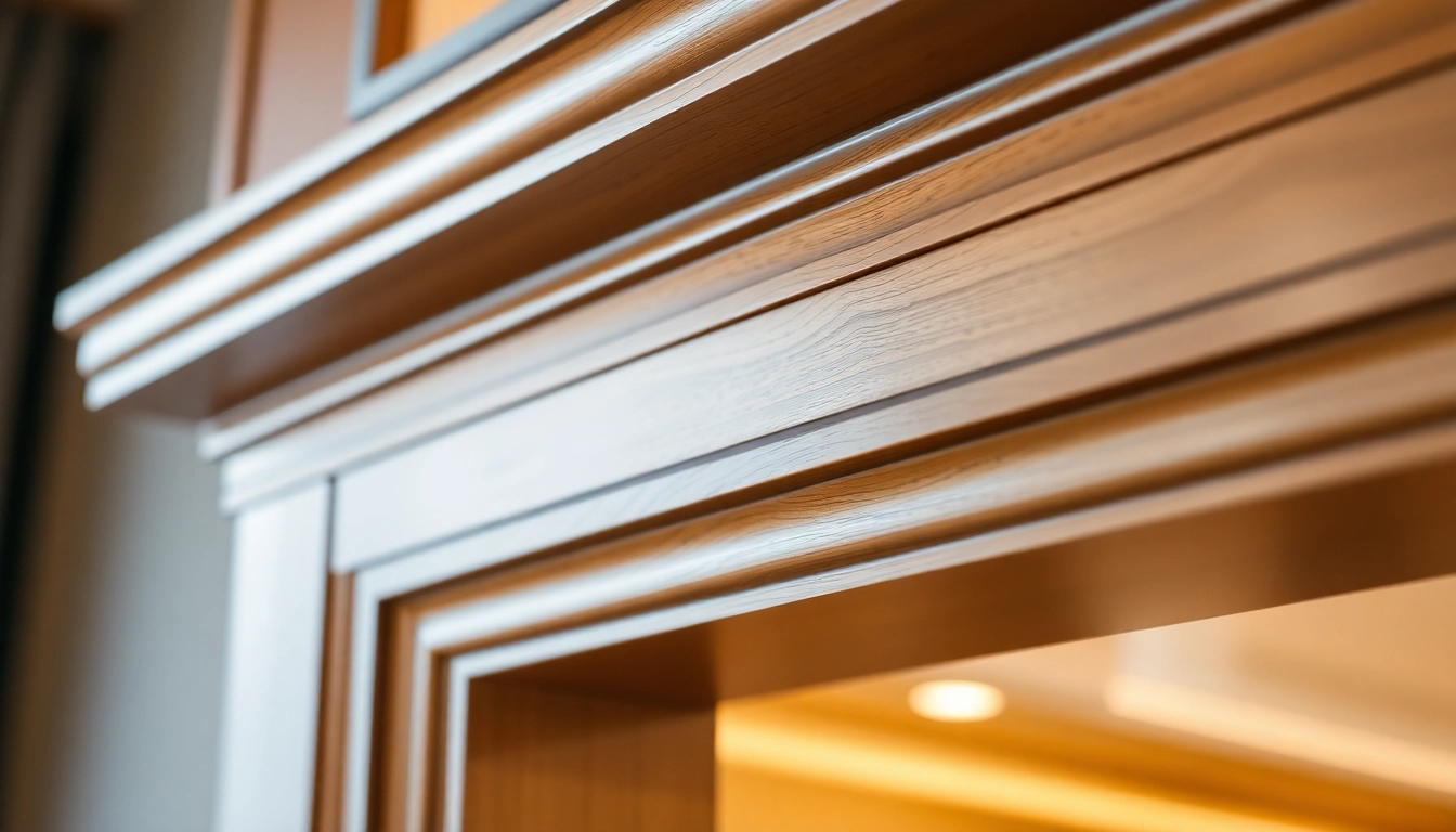 Finish trim with intricate wood molding details enhancing a sophisticated interior space for improved aesthetic appeal.