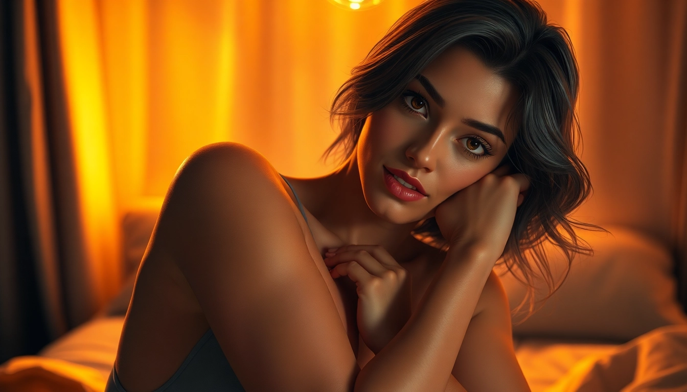 An artistic digital illustration of an AI character in a seductive pose with warm lighting and detailed textures.