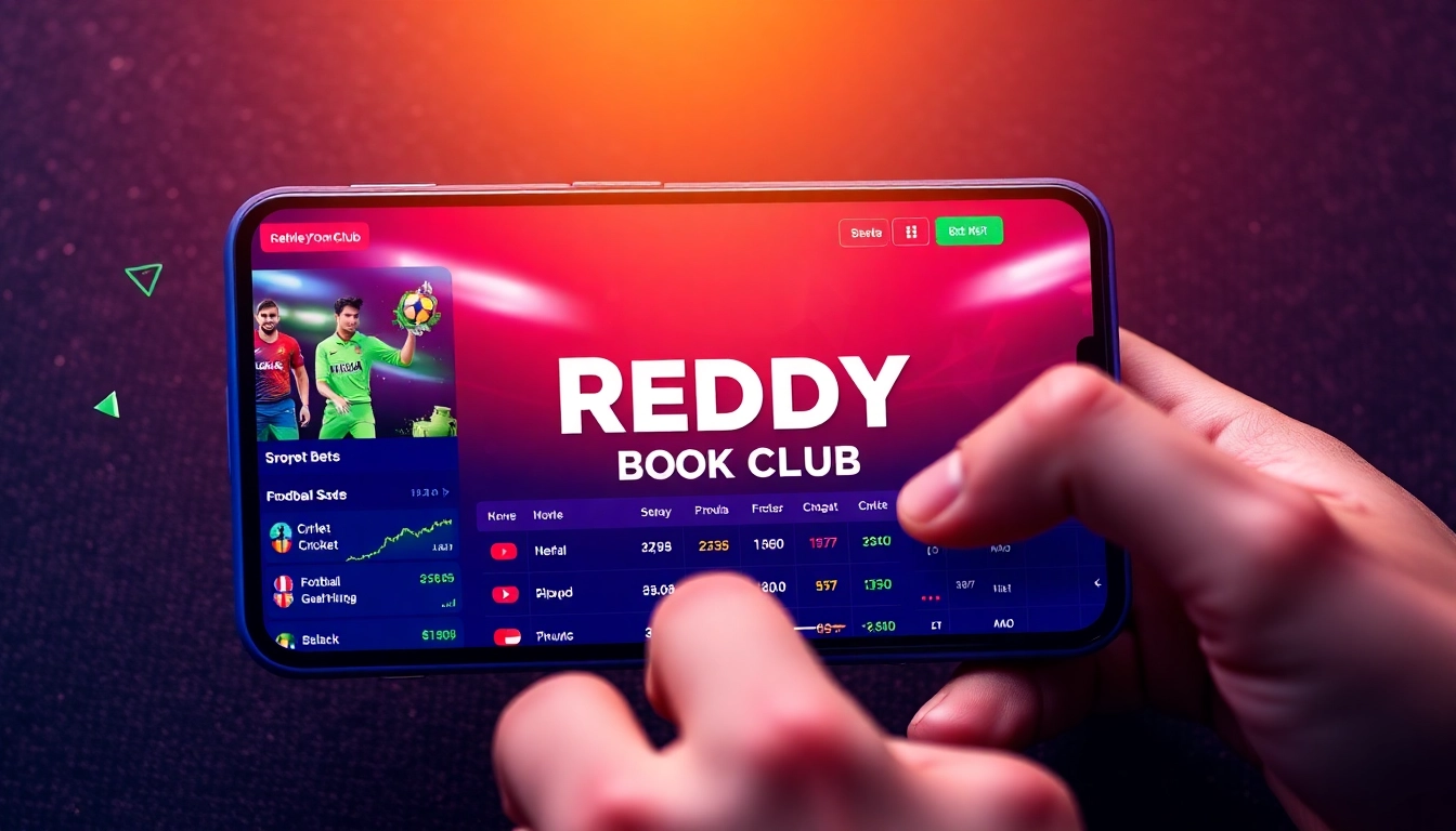 Reddy Book Club logo displayed on a sleek betting platform, illustrating live sports betting for cricket and football enthusiasts.