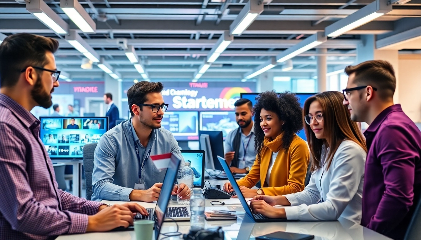 Professionals discussing Technology Startup News in a modern office environment to enhance