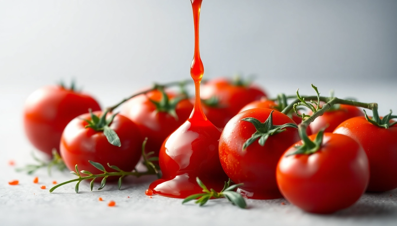 Tangy Tomato Sauce being poured over fresh ingredients for a delicious cooking experience