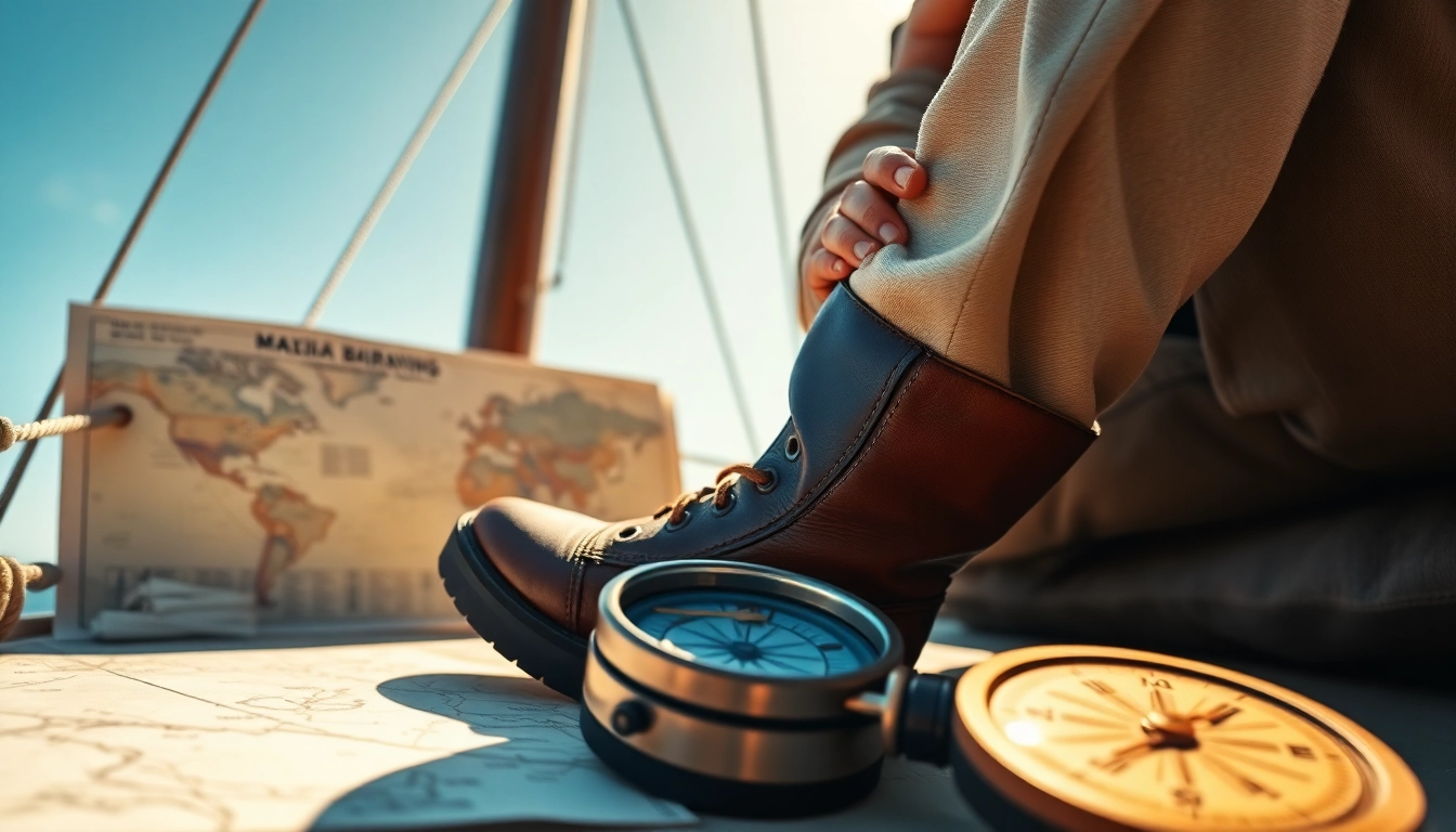 Expert demonstrating boots versegelung technique using navigation tools on a sunny boat deck to